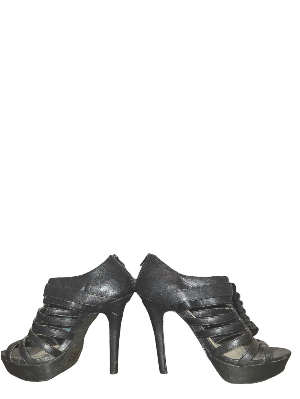 shi by JOURNEYS SIZE 8 Black Silver Hardware Caged Open Toe Platform High Heels